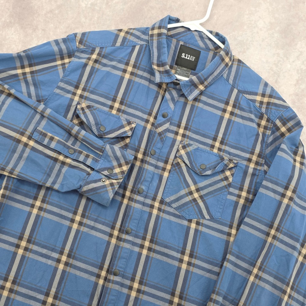 5.11 Tactical Peak Shirt Mens 2XL Blue Plaid Snap Front Long Sleeve CCW Fishing